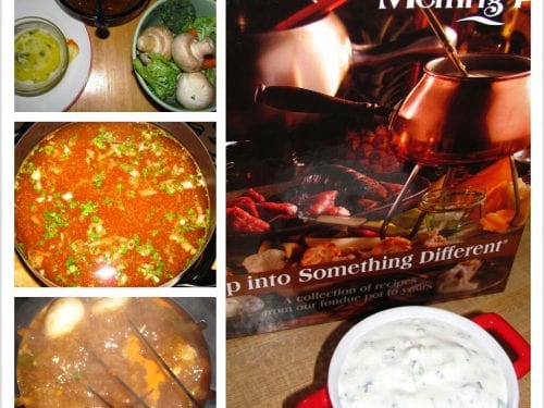 Fondue Dinner with Green Goddess and Island Sauces