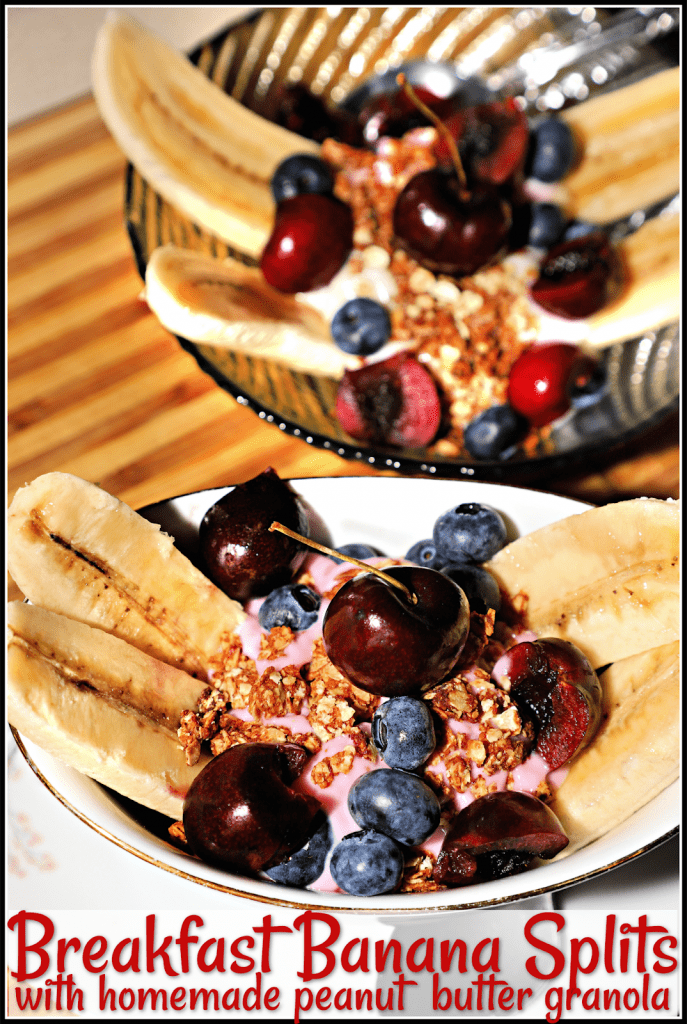 Breakfast Banana Splits with Homemade Peanut Butter Granola