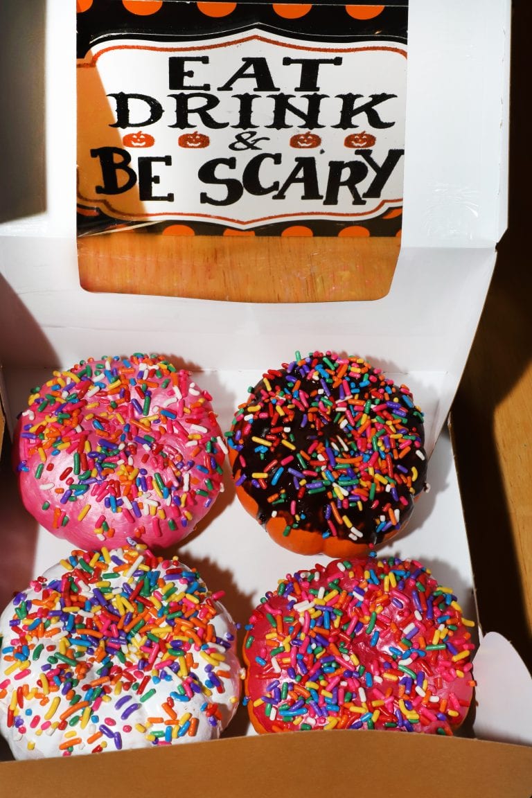 Painted Sprinkle Donut Pumpkins For the Love of Food