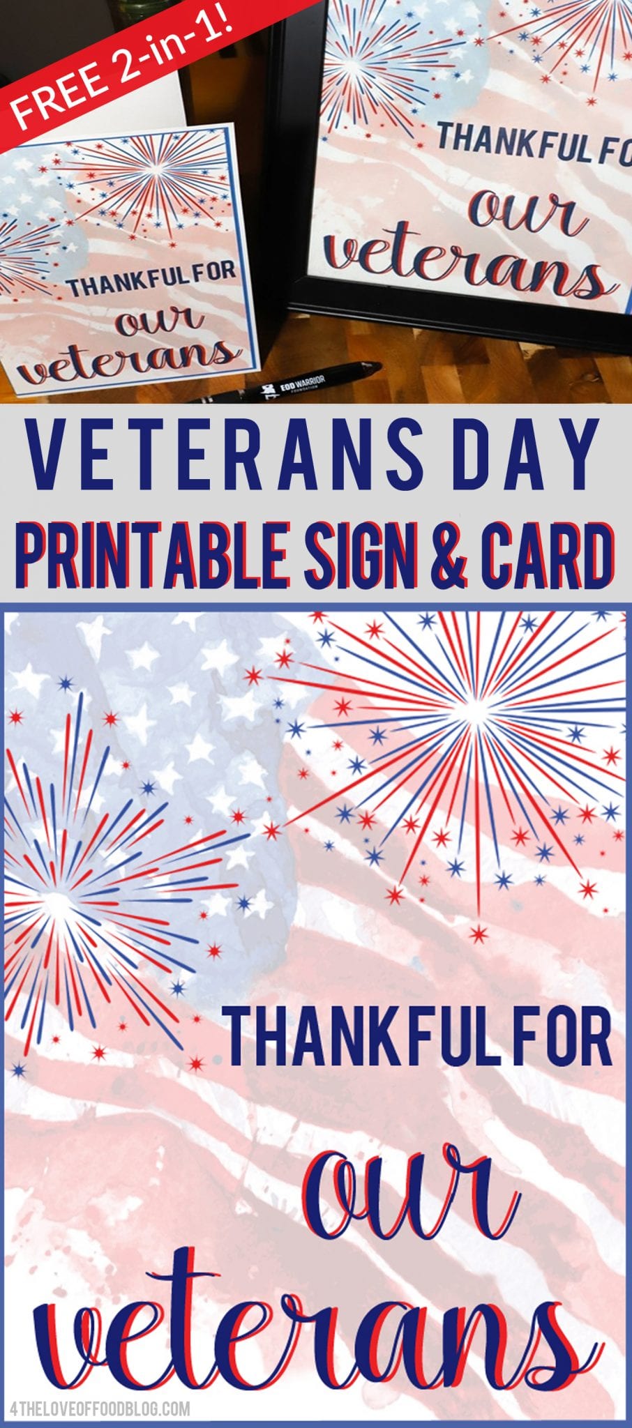 Veterans Day Printable Sign and Card For the Love of Food
