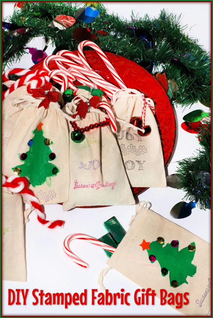 Holiday Time Red-Multi Reindeer Cloth Drawstring Christmas Gift Bag 8" x 10" 