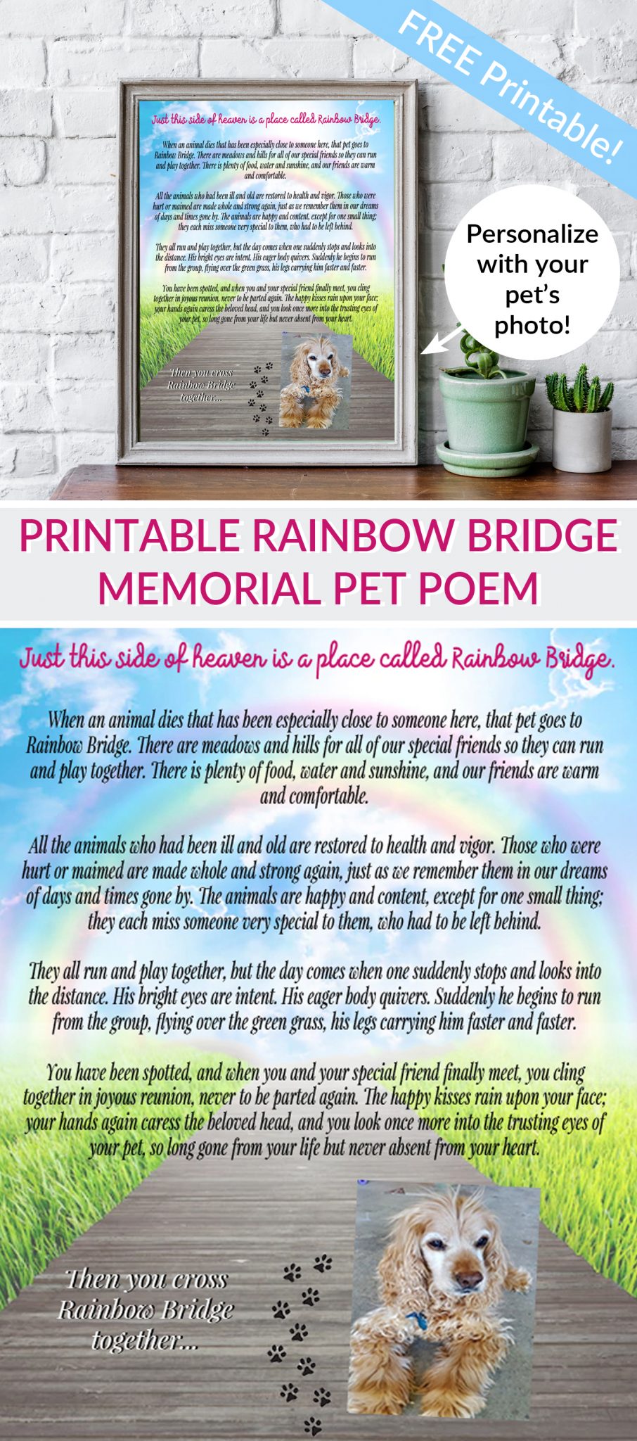 Printable Rainbow Bridge Memorial Pet Poem - For the Love of Food