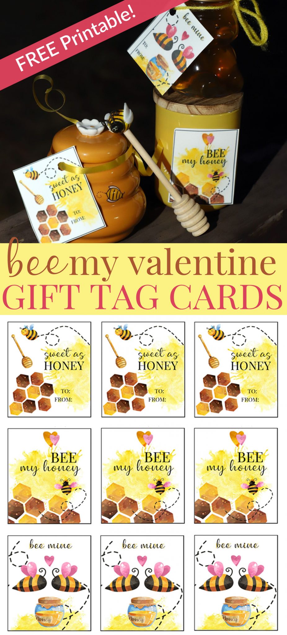 Bee Mine Printable Valentine Gift Tag Cards - For the Love of Food