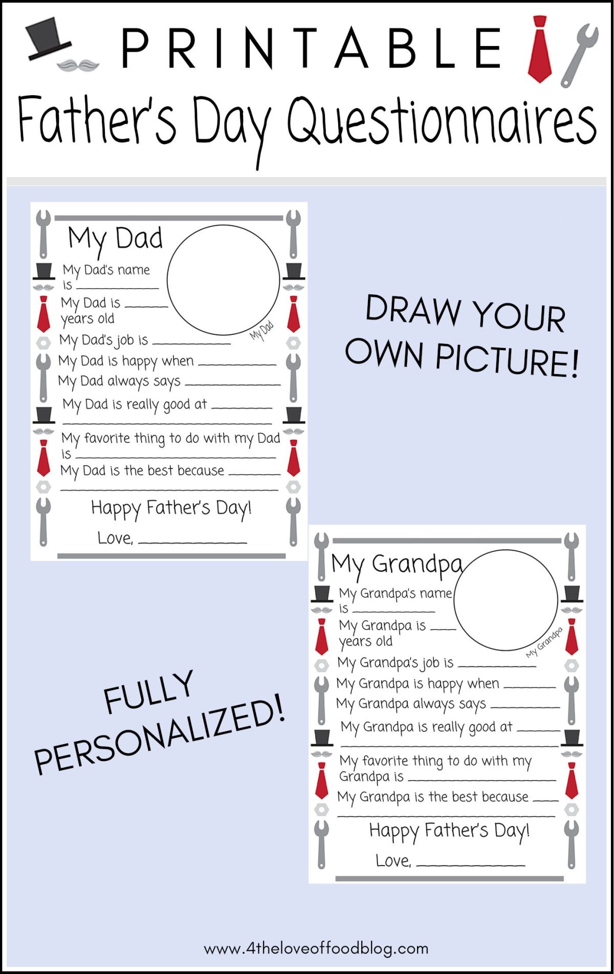 Fathers Day Printable Fathers day questionnaire, Father's day