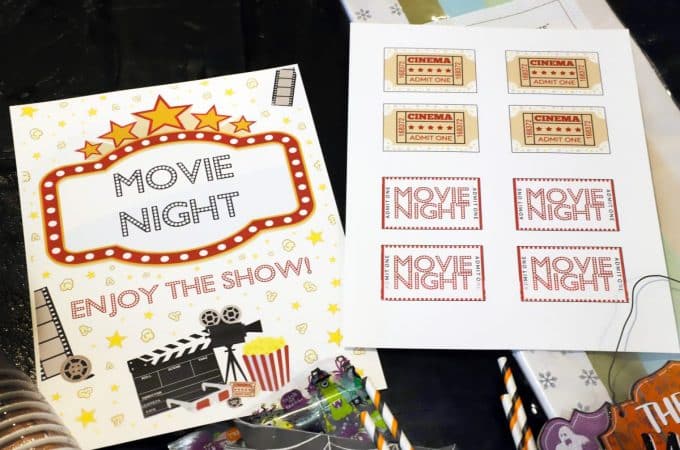Movie Night Printable Sign and Ticket Gift Tags For the Love of Food